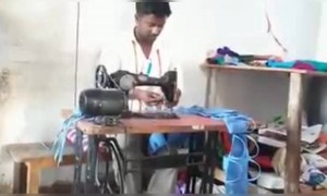 हा टेलर घरी रोज गावतल्या लोकासांठी मास्क शिवतो.. विशेष म्हणजे सदर व्यक्ती अपंग आहे